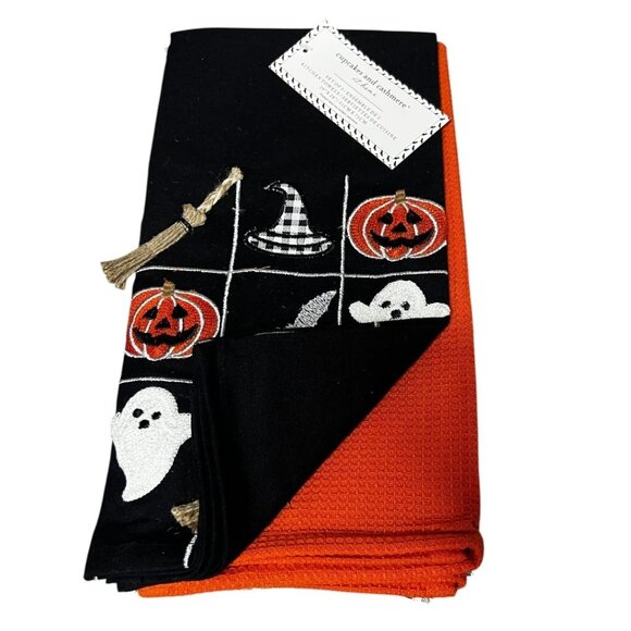 Cupcakes and Cashmere Halloween Kitchen Towels Set of 3 Ghost Pumpkin Bat - Picture 3 of 5